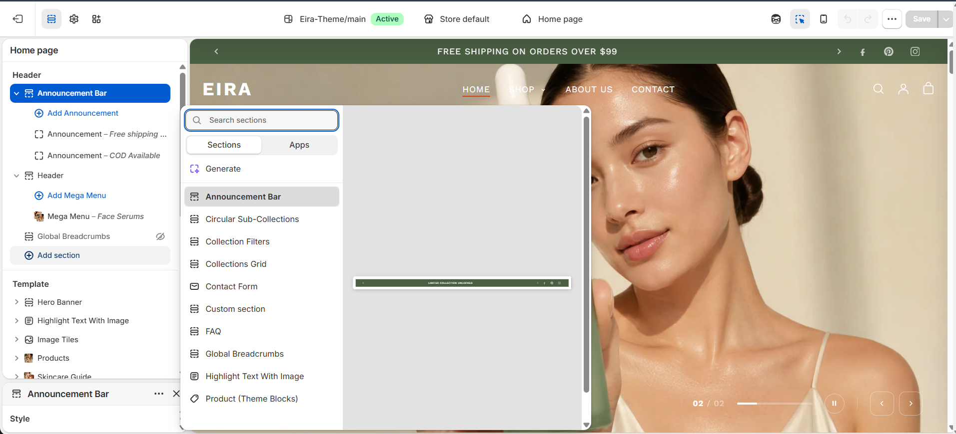 Header Section Settings